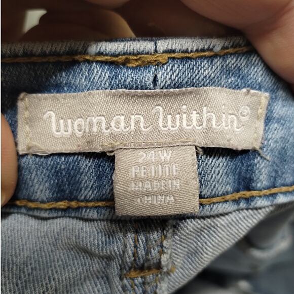 Woman Within Plus size 24W Petite Capri Light Wash Embroidered Blue Jeans - Picture 6 of 7